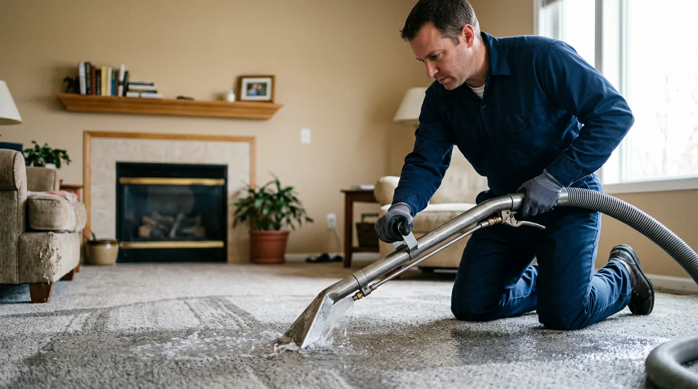 Water damage restoration technician working near Sheridan, IL